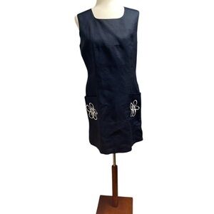 Cali Cali Navy Blue Linen Sheath Dress | Sz 12